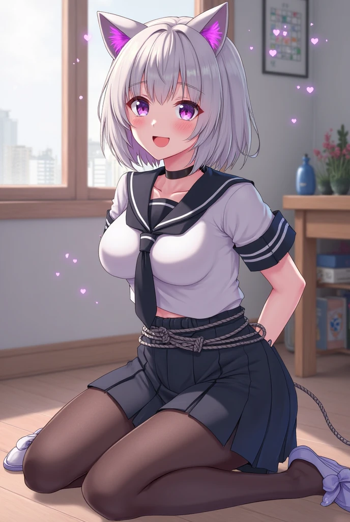 NSFW,tucking up the skirt, bared chest,White background,mesugaki,Lori,cute little,School uniform,silber hair,Twin-tailed,Large ribbon,Purple eyes,blushed face,evil smile,Top image quality,masutepiece,Best Quality
