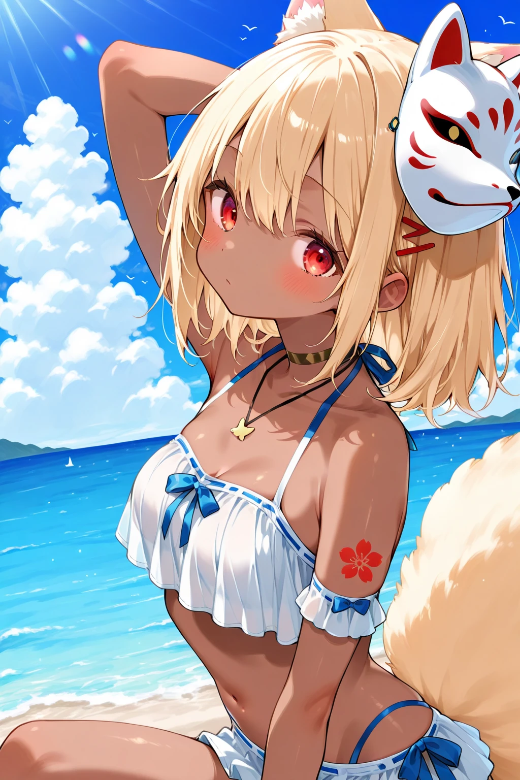 (masterpiece:1.2), (highest quality:1.2), mountainous horizon, perfect face, perfect lighting, 1 girl combing one's hair Cat ear small breasts (White micro bikini with sheer nipples), shorts blonde blue eyes , ((Webby Hair)), noble long hair, cute eyes, Medium chest, ((((bright)))), , vivid description, , open mouth, smile, ((front)), open mouth, Vivid depiction, Are standing, (fang), (face close up:1.2), (((((jig eyes))))), (((pupils))), ((simple eyes)), (((((cross-eyed))))), ((((punching)))), angry, glaring