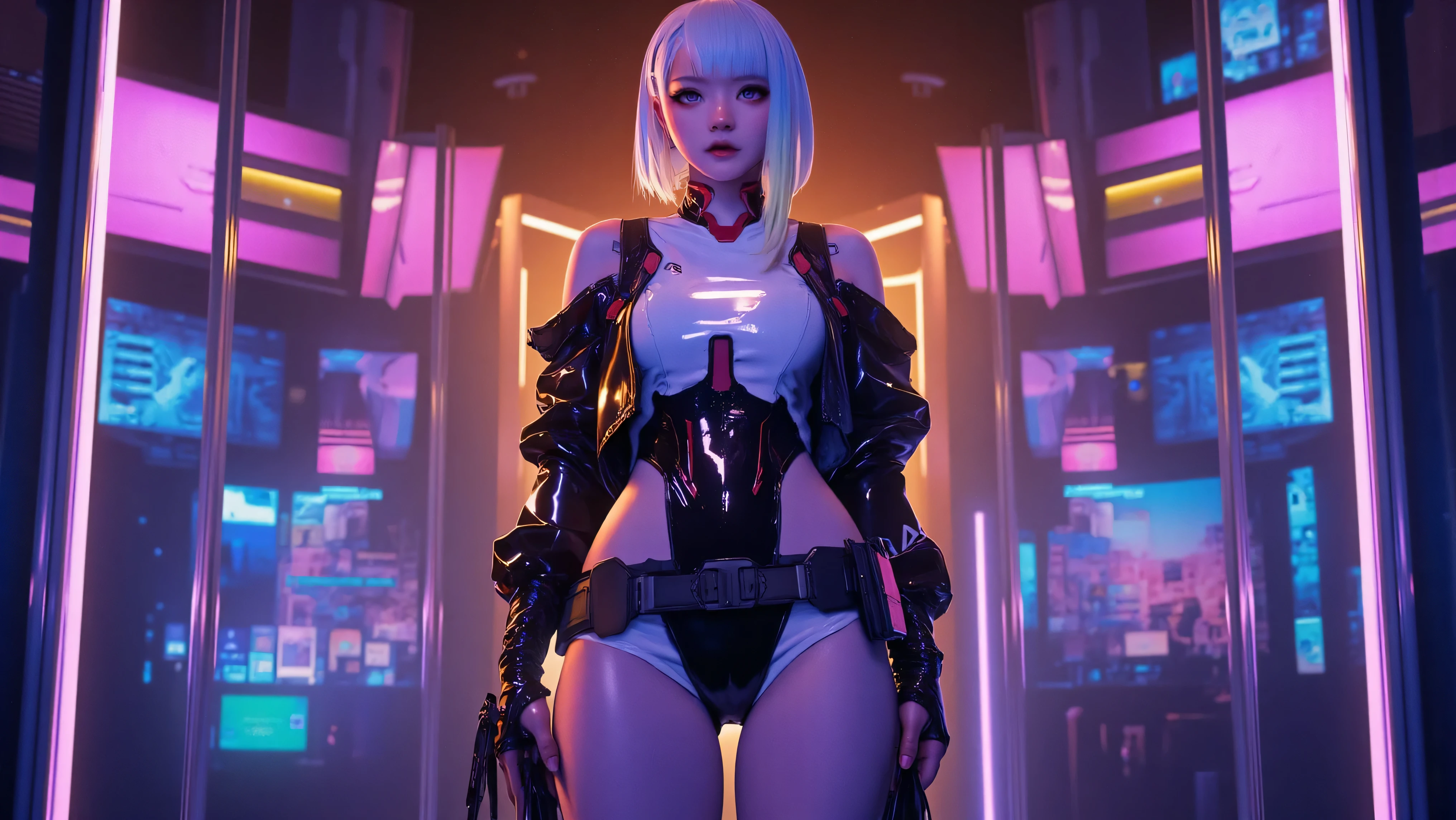 ((manga art style cowboy shot) of (perfect Asian cyberpunk girl wearing detailed Harajuku clothing with corporate logos))), (((dynamic pose))), ((LED lights)), ((manga drawing)), ((cinematic lighting)), ((chiaroscuro)), warm colours, perfect features, abstract beauty, near perfection, pure form, concept art, intricate detail, 8k post-production, High resolution, super Detail, trending on ArtStation, sharp focus, studio photos.