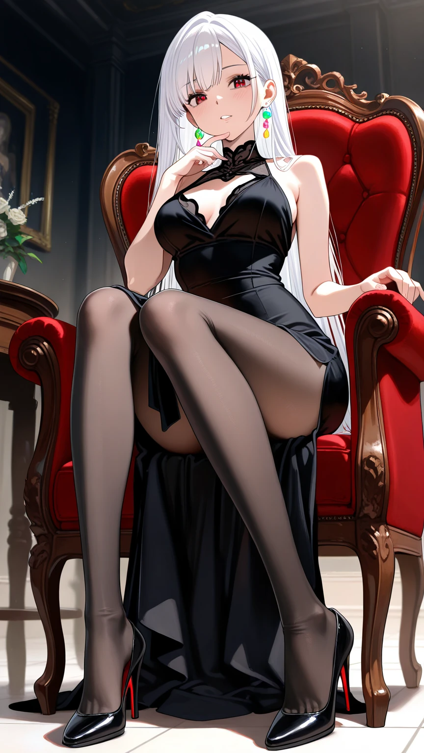 (((Coquettish middle-aged woman 1.2))),
(((Slim and slim body1.2))),
((( smile 1.2))),(((A frivolous look))),
hand behind head,Expose the armpits,(((Elevate your legs1.2))),sit on chair,(((Short hair 1.2))),Peach blossom eyes,Smoky makeup,
(((Heavy makeup 1.2))),(((Enchanting 1.2))),(((Coquettish debauchery 1.2)))(((Sandals 1.2)))