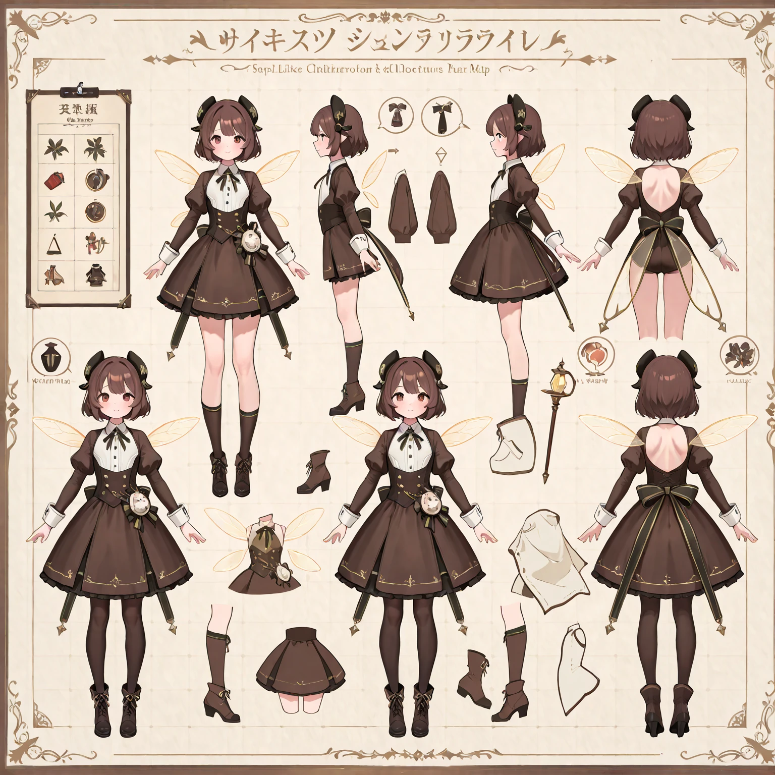 ((Masterpiece, Highest quality)), Detailed face, CharacterDesignSheet, full bodyesbian, Full of details, Multiple poses and expressions, Highly detailed, Depth, Many parts,Beautiful Maid,holding a scythe,shinigami,golden colored,double-ponytail,estilo fantasia,Extremely beautiful,High Balance, Natural light, Lace,lacepantyhose,Sunny décor,Star decoration