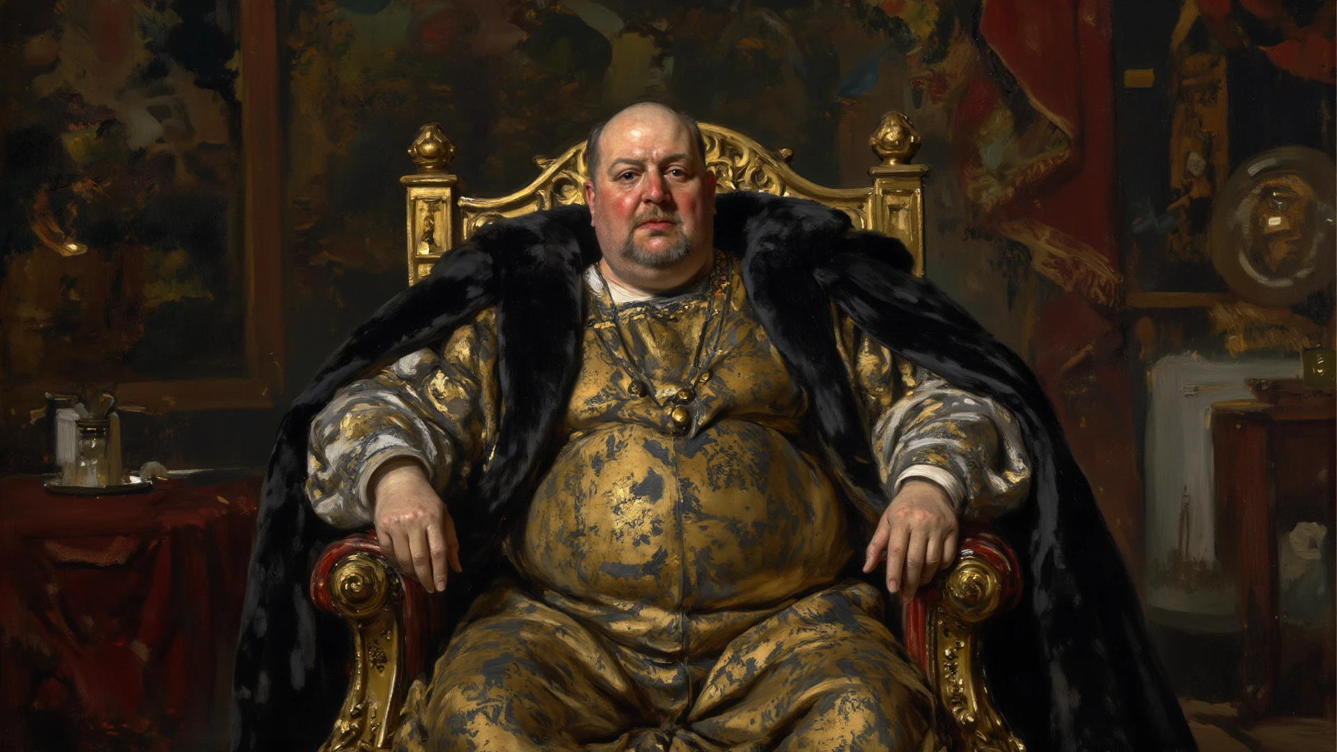 Oil portrait, 6th century, European king,fat,laziness,lethargy,Day Dream