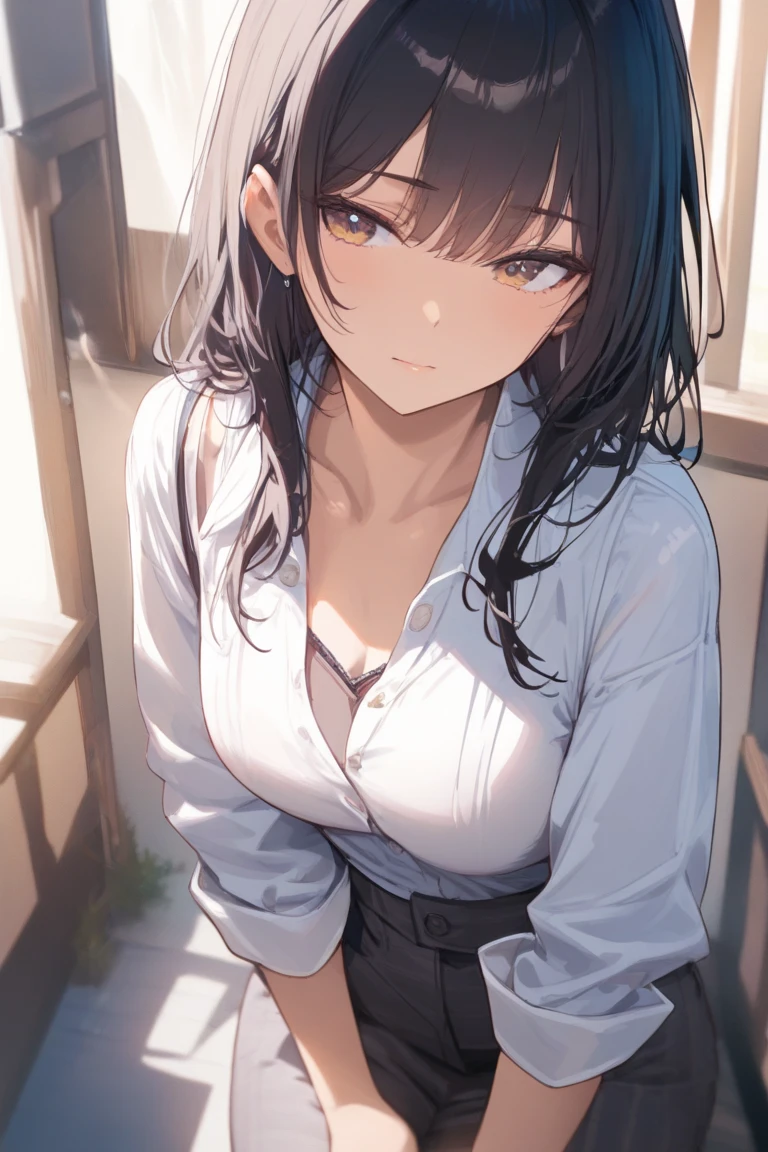 masterpiece,Highest quality,Super quality,Midsummer,School classroom,Unbuttoned ,Dark skirt,It's hot so I'm taking off my panties,13-year-old female student,Pussy,Dark hair color,A little sweat,A small amount of pubic hair
