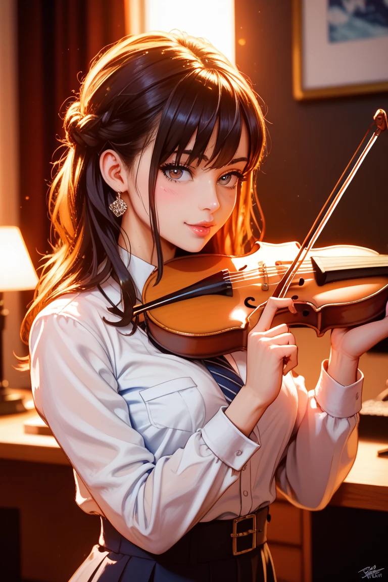 (masterpiece, Highest quality)、live house、Cute girl violinist、Dark Eyes、Black Hair、Japanese women、