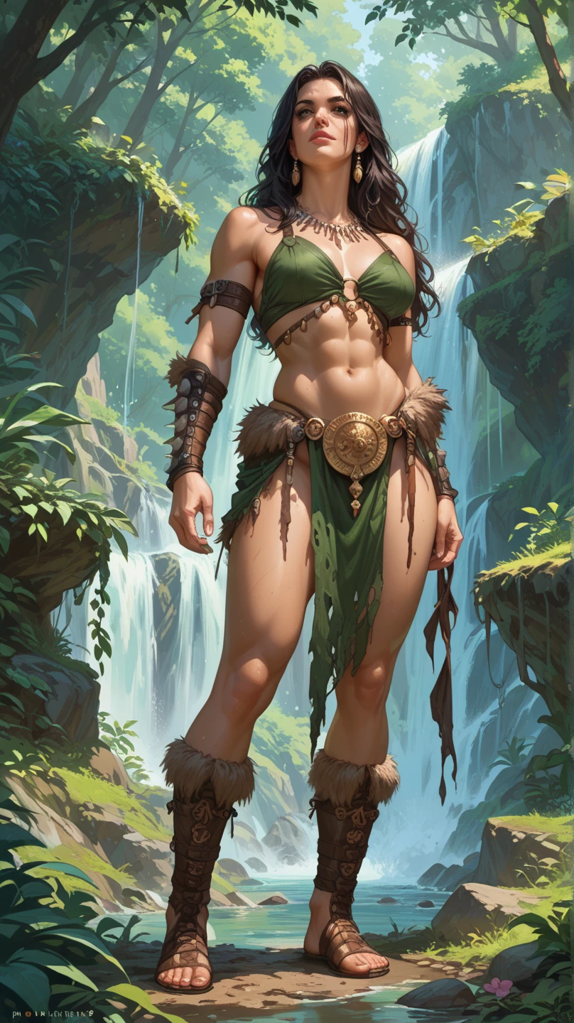 a naked woman based on Alina Lopez, highly detailed cinematic fantasy illustration, black outlining, full color illustration, in the style of BORIS VALLEJO & JULIE BELL, masterpiece, 8k, ultra-detailed, physically-based rendering, vivid colors, dramatic lighting, intricate background, photorealistic