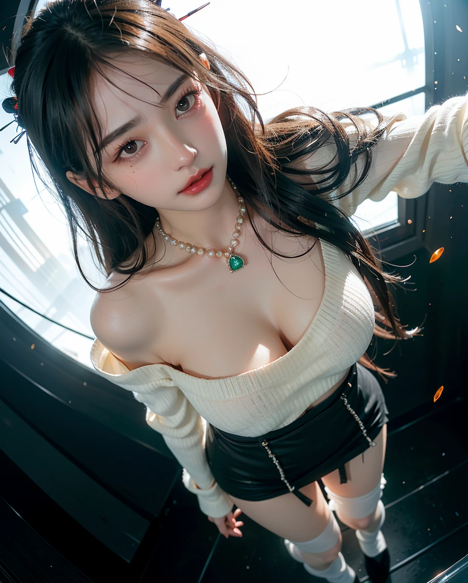 Woman with very huge breasts walking through the park showing her provocative cleavage