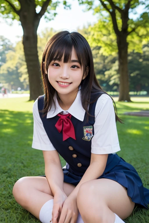 (((full bodyesbian)))、((Girls' High School Uniforms))、((1a person))、ponytail、short-hair、Close to the subject、((a school flower beds)))、(((ssmile)))、(((Girls' High School)))、((a beauty girl))、((sexy pose))、Photorealsitic、Beautiful detailed eyes、Hyper-Realism、highcontrast、Ultra HD、realistic skin textures、Top image quality、top-quality、超A high resolution、Fine details、Very meticulously、well-endowed round bosom