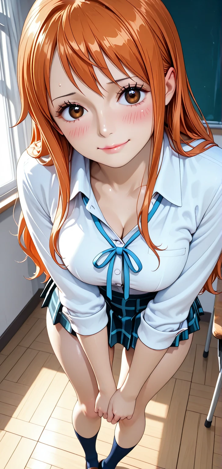NSFW, headpat ,1girl, 1man, hand on another's head, pov, high angle view, (masterpiece, best quality, photo realistic:1.4), (shiny skin), (UHD, 8K wallpaper, High resolution), Perfect ???????, Cinematic lighting, physically-based rendering, award-winning, extremely detailed skin, extra detailed face, eyes with beautiful details, Carl Zeiss 85 mm F/1.4, (((1girl and 1man, couple, having ))), (a man standing in front of a kneeling woman, grabbing her head)(girl kneeling in front of a man:1.3), (woman tilting her head up), (1girl: 18 year old married woman, Japanese secretary, (ginger wavy semi-long hair, tied hair, hair bun), small breasts with cleavage, , (navy pleated Skirt lifted by herself:1.3), (1girl: noseblush and naughty, eyelushing, in the office, (1man: a handsome man and wearing recruit suit, holding her head), shot from diagonally forward, shot from above, head grab