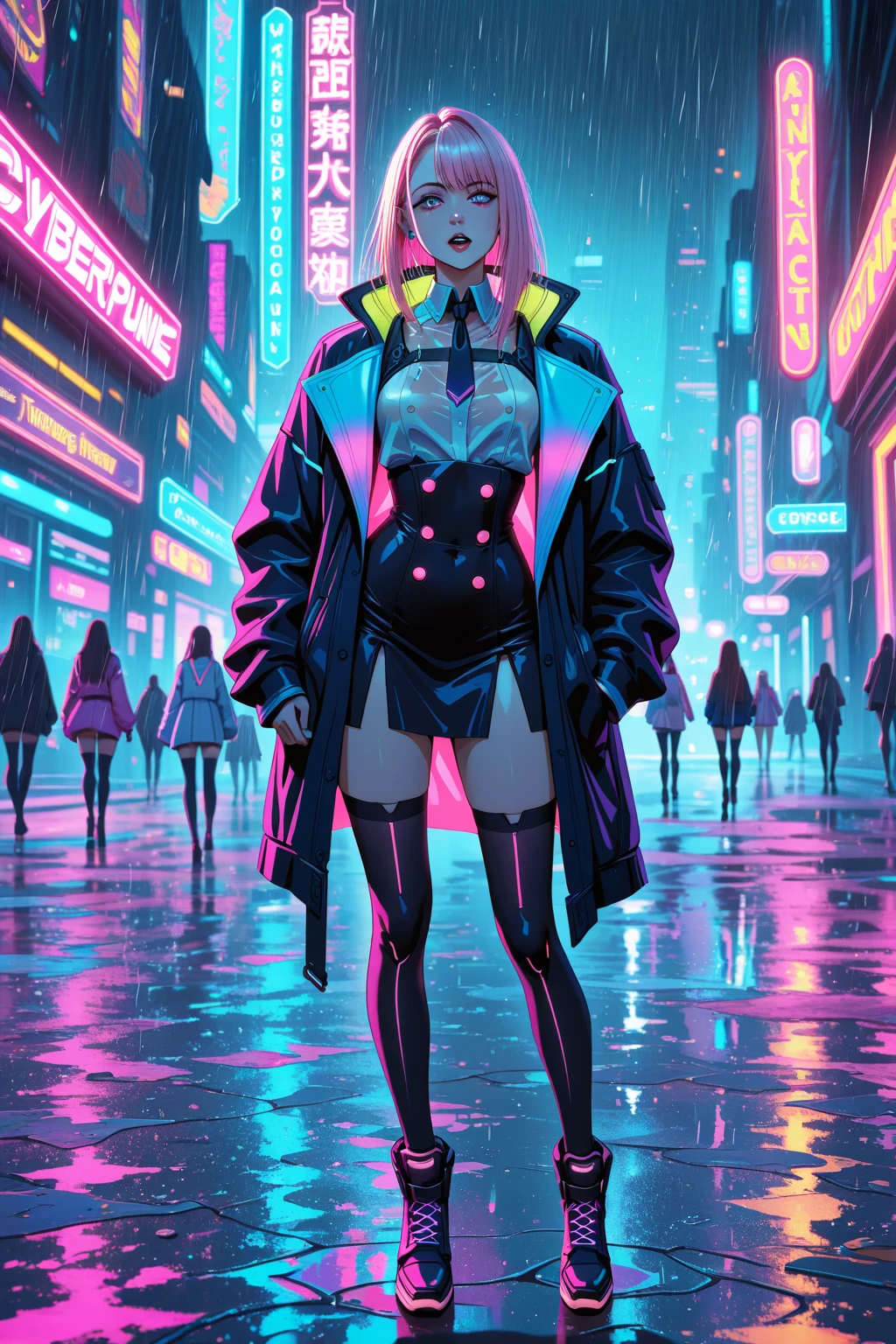 anime style screenshot of a man in a futuristic city, Cyberpunk art inspired by Sebastian Vrancx, Trends in CG society, neo-dada, cyber universe style, cyber punk setting, a cyberpunk 2077, Hyper Ultra detailed, 8k Character Details, hero pose colorful city lighting, cybernetically armored dress, New Character, neon punk