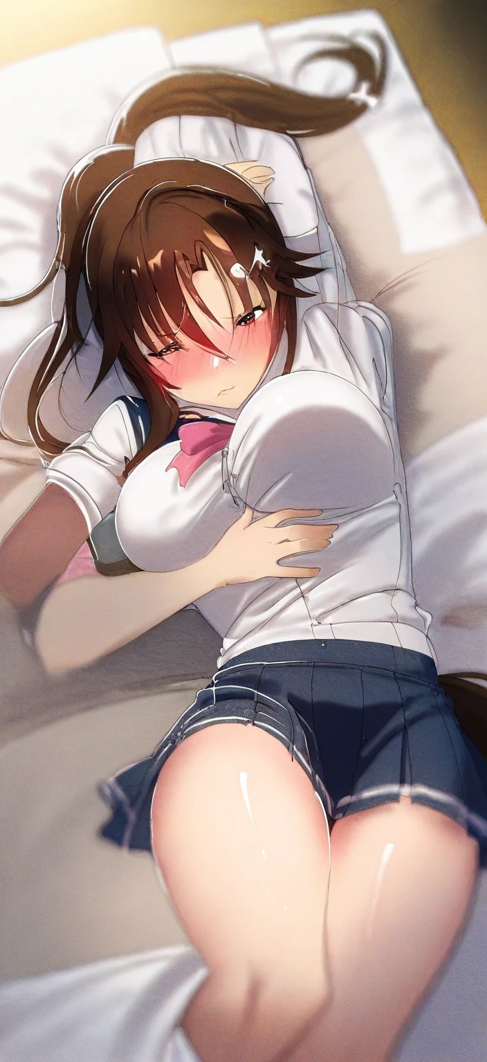 (masterpiece), highest quality, Expressive eyes, Perfect Face, Open your mouth, cum on tongue, Cum in mouth, tongue, tongue out, short hair, blush, , Ahegao, Medium chest, Sweat、((naked))、Blowjob,penis、penis,Bend your legs,Big nipples,1Faceless middle-aged man、Selfie, lie down in bed with both arms extended above the head and placed behind the pillow, anime girl lying down, expose plump breasts, whole body, plump thighs, Natural Pose, beautifully, cute, Fix errors without any awkwardness, tall, I have long legs, Wearing (tomoeda_초등school_school_Uniform),black top, tennis mini skirt,cry in shame, wearing white ankle socks, random sexy poses, Woman in her 30s(masterpiece, best quality: 1.2),(very detailed face, real image, realistic skin, realistic body, intricate details),1 woman, Kinomoto Sakura, brown hair, alone, skirt, green eyes, Short hair, have, white skirt, white hat, Magic Girl, Antenna hair, laugh, serafuku, pleated skirt, dehisce, looking at viewer, cowboy shot, long sleeves, star (symbol), muffler, lie down in bed with both arms extended above the head and placed behind the pillow, anime girl lying down, expose plump breasts, whole body, plump thighs, Natural Pose, beautifully, cute, Fix errors without any awkwardness, tall, I have long legs, Wearing (tomoeda_초등school_school_Uniform),black top, tennis mini skirt,cry in shame, wearing white ankle socks, random sexy poses, Woman in her 30s