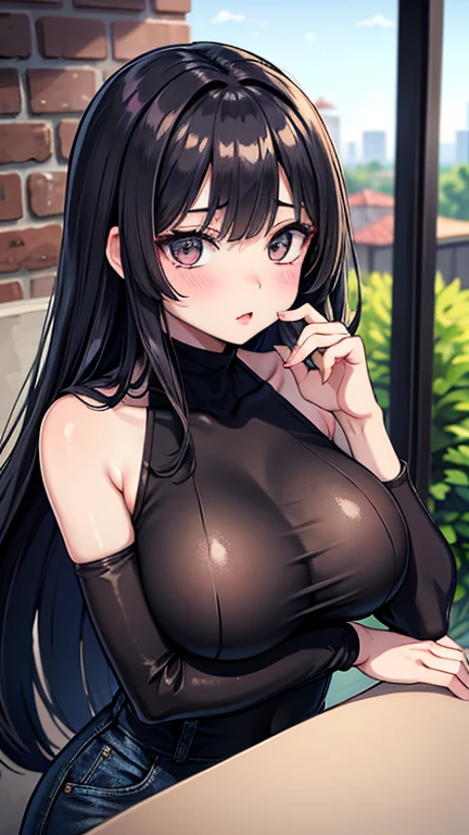 ((highest quality)), ((masterpiece)), ((Perfect Face))、((the skirt is rolled up))、Black Hair、Long Straight Hair、orgasm、Flushed face、Sweaty all over、Ahegao、Naked Apron