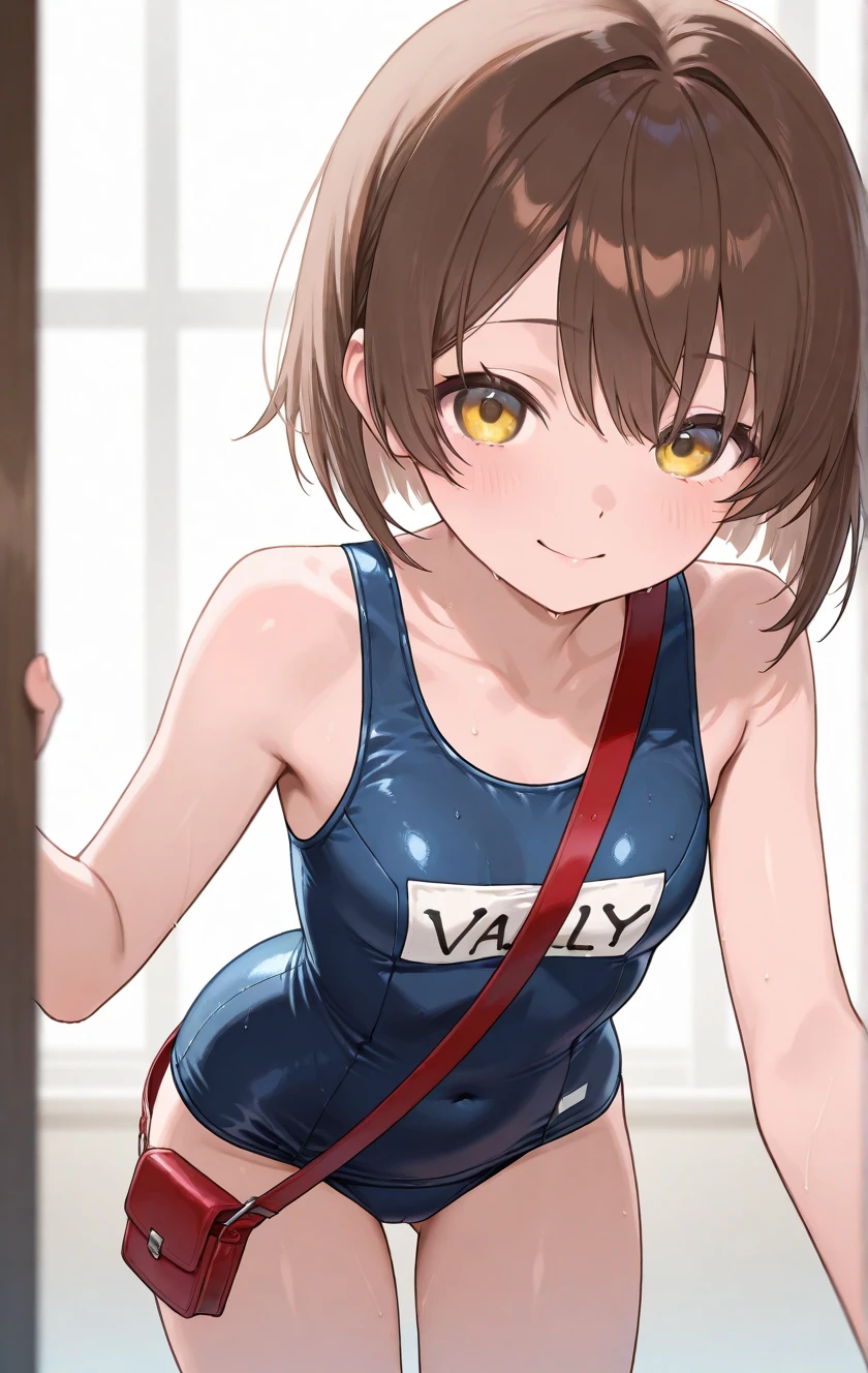 1 girl, bob, center part, forehead, brown hair, piercing, brown eyes, happy, blush:1.2,
BREAK (masterpiece), (high resolution 8K), cinematic lighting, professional lighting, detailed eyes and face, detailed body,
BREAK one-piece swimsuit,clothing cutout,competition swimsuit,collarbone,(highleg:1.3),(cameltoe:1.2),(covered nipples:1.2),
