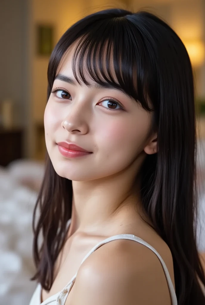 studio light, Depth of the bounds written, Upper body, thin, cute顔, smile, beautiful detail eyes, 19 years old Japanese, cute, Warm blonde voluminous curls, plaza, casual