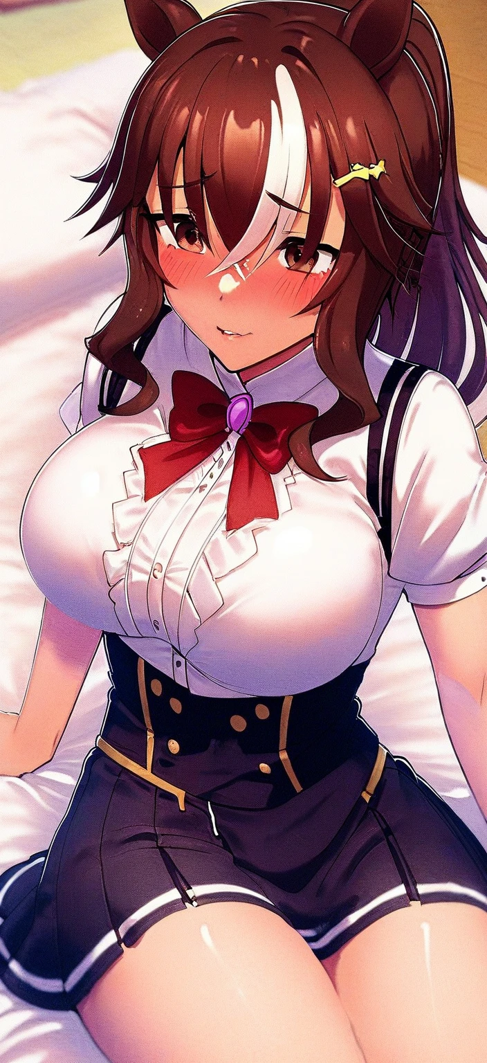best quality, masterpiece, highres, solo,((masterpiece, best quality)), mai sakurajima, long hair, black hair , mature woman, 20y, purple eyes, beautiful eyes, detailed eyes, thick_thighs, large breast, 1girl, breasts, skirt, solo, rain, cleavage, large_breasts, wet, shirt, blush, looking_at_viewer, bag, pleated_skirt, handbag, wet_clothes, open_mouth,