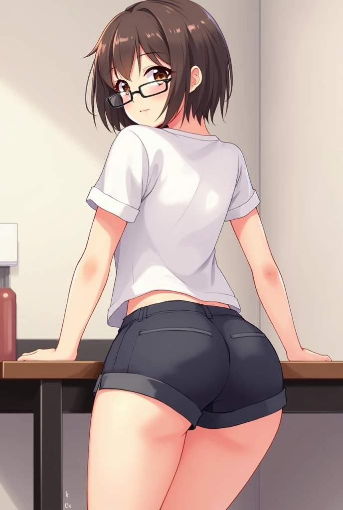 highest quality,(8K Portrait),(Official Art)、obesity、((short hair))、blush,((dark hair)),(Sweat),Black knee socks、One Woman,((:is))、hot、Office Room、Glasses、Thick thighs, Such an ass, Liar, Open crotch, Dettol, Down the Out、(Dynamic pose)、isらしない身体、Dynamic Angles、Turning around、High neck sweater、(On all fours:1.2)、On knees、Angle from behind、Cowboy Shot、bottom less、Big Ass、(Teabag:1.2)