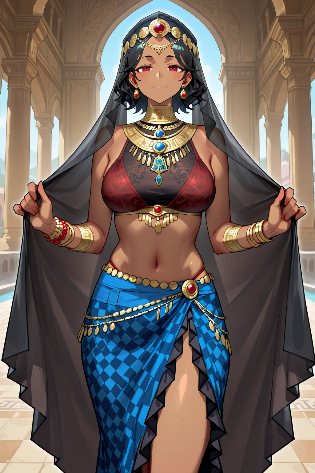 Woman in Arabic Costume,Arabian Dancer,Dressed as an emperor, Chef&#39;s attire,God of the Galaxy, Brom redshift, wuxia,long hair,Silver Hair,Modest chest,Muscular,Larger thighs,Ethnic kitchen