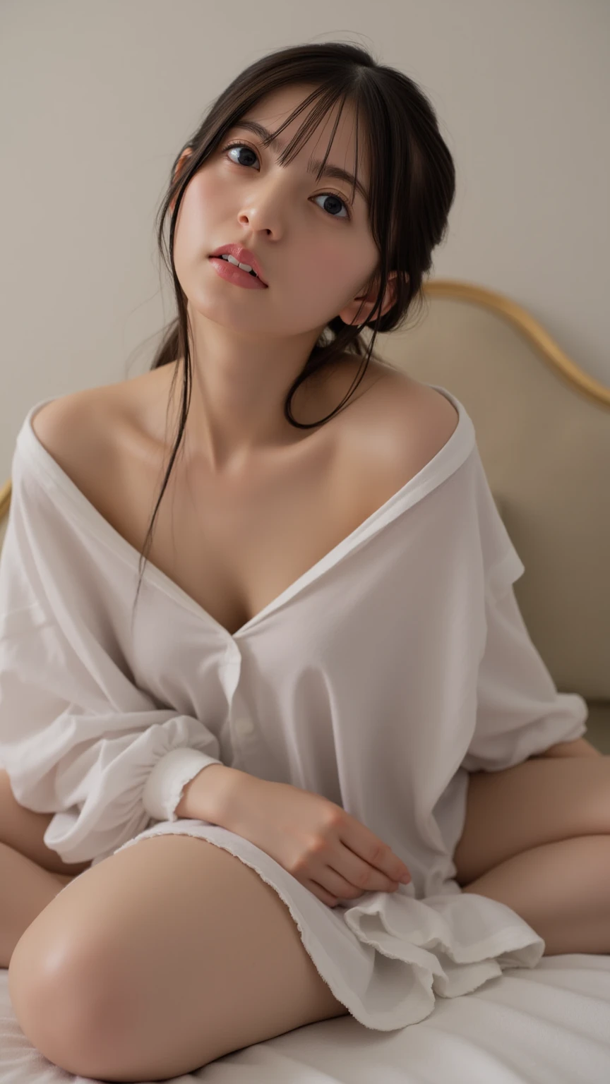 top Quority，Ultra-clear resolution，Gloss on lips，Fair skin，Clean collarbone，s the perfect face，Perfect chest，skirt，beautifullegs，sitted，hugging his knees，Random environment