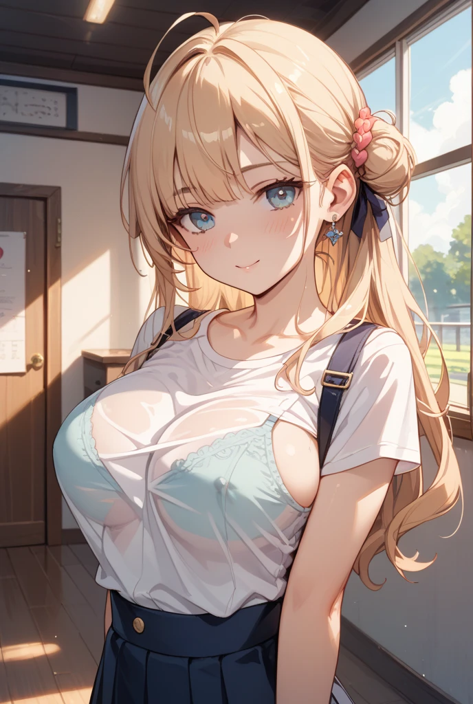 mastute piece,Best Quality,insanely detailed,8k cg,nsfw,
(shoot upper body:1.3),
(1girls:1.3),standing,looking at viewr,body in front,(arms behind back:1.4),(smock:1.3),(bare breasts:1.2),
break,
blush,shy,(ecstasy face),(trembling:1.2),break,(light yellow hair),
break,
perfect breasts,perfect teats,(open mouth:0.9),(large breasts:1.4),
(playroom),