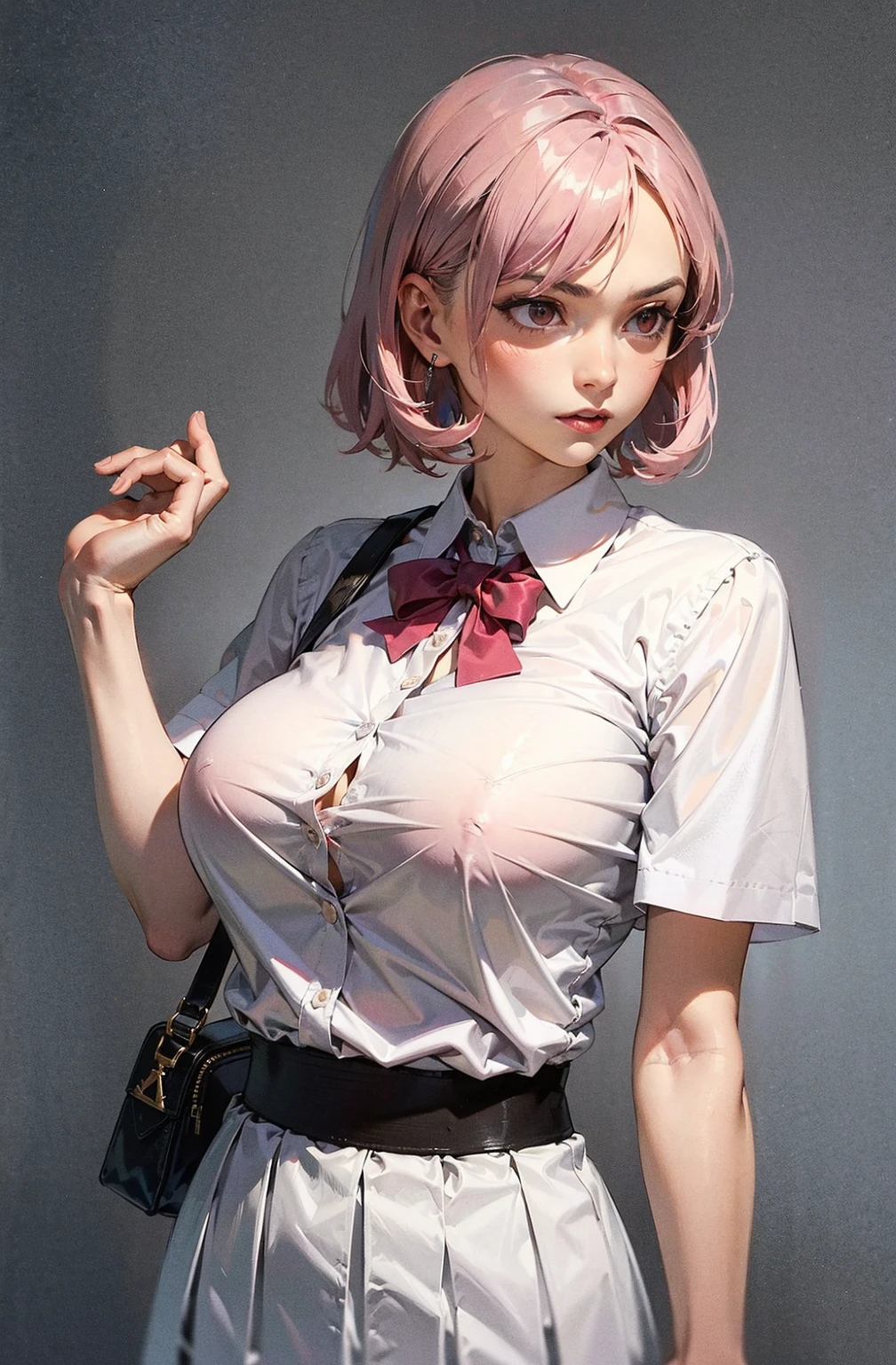 masterpiece, highest quality, whole body, 1 girl, bangs, black choker, black tie, black hair, blue skirt, blush, bracelet, chest, choker, clothes around it waist, clavicle, collared shirt, cowboy shot, dress shirt, ear earrings, eyebrows visible through hair, gradient hair, grin and laugh, Improve, jewelry, Kogal, long hair, looking at the viewer, loose tie, tie, earrings, plaid, plaid skirt, pleated skirt, red eyes, ring, school uniform, shirt, skirt, smile, alone, white shirt, street, null, cherry blossoms, petal,shape, (magazine:1.3), (cover-style:1.3), fashionable, woman, lively, clothing, take a pose, front, colorful, dynamic, background, element, With confidence, performance, holding, statement, accessories, majestic, coiled, around it, touch, scene, article, cover, bold, to attract attention, title, stylish, font, catchy, heading, bigger, impressive, modern, tendency, concentrate, fashion,pink hair, (((大きなchest))), sexual excitement, 性performance, Bare skin,((show off your nipples)), ((erect nipples)),