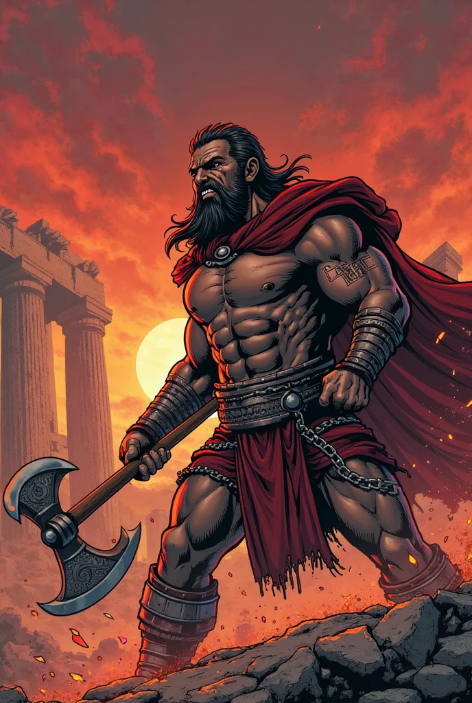A Dorian tribal warrior from ancient Greece, Sword and shield, whole body, アニメ.