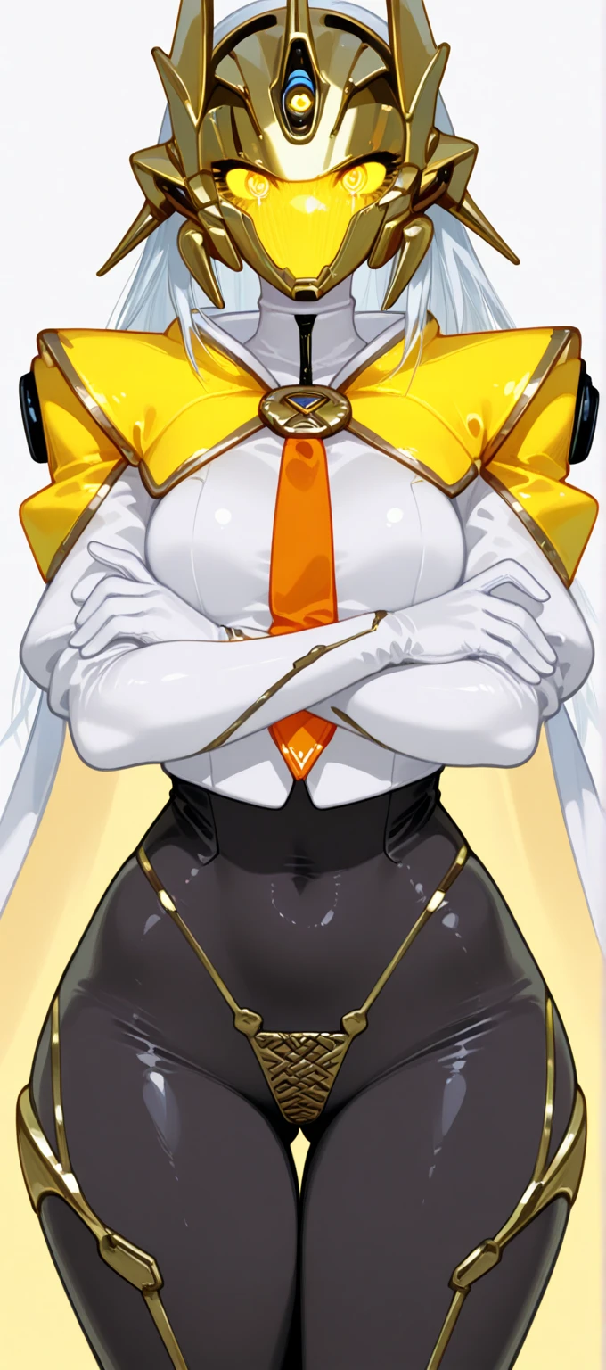Girl, golden hat, tight white clothes