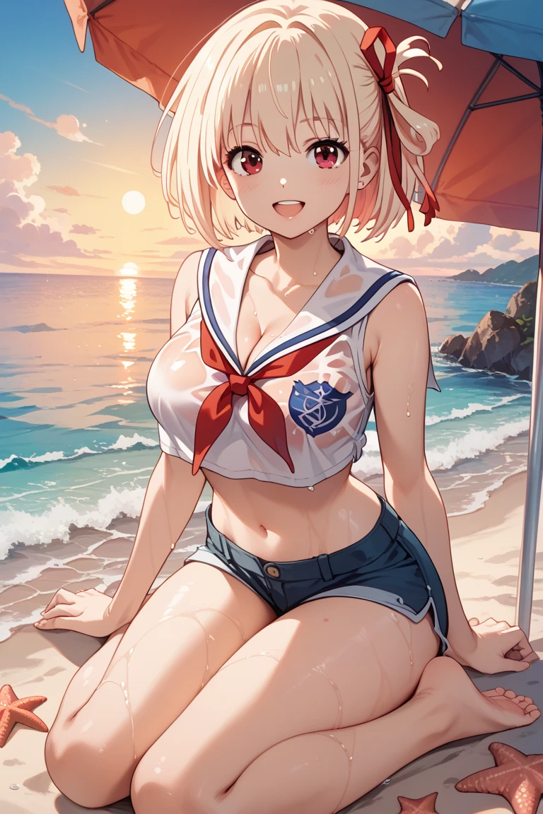 one woman,Super high quality,highest quality,underboob,underboob,Belly exposure,Angle from directly below,beautiful big breasts,Nipples are erect,blonde,cheerleader,pretty girl,Full view of pussy,standing position,short hair,Raise one leg,