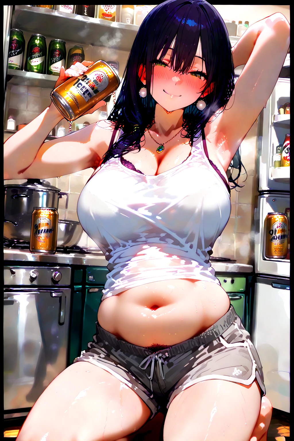 A MILF、ultra gigantic tits、Hyper-obese body、a bed、Very dirty room、Thin white tight fit tank top、Very distressed、I'm about to throw up、The limits of the Devour、Large alcohol consumption、a large amount of dishes、Drink a lot of alcohol、Intoxication、full of sweat、all-fours、sticking out the tongue、limit