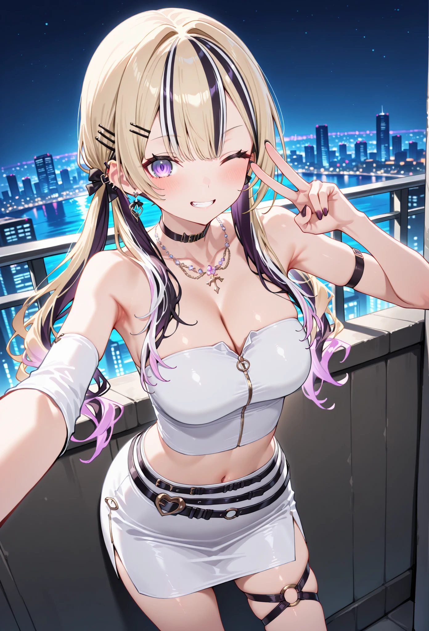 ((Highest quality、、masterpiece:1.3)), Upper Body、Long legs、Sharp focus:1.2, Beautiful woman with perfect figure:1.4、(Smiling:1.2), double eyelid、30-year-old female、Sexy pose、((((Close your mouth、One Woman、Bunny girl,Downtown at night))))、(((((手は体の横に)))))
