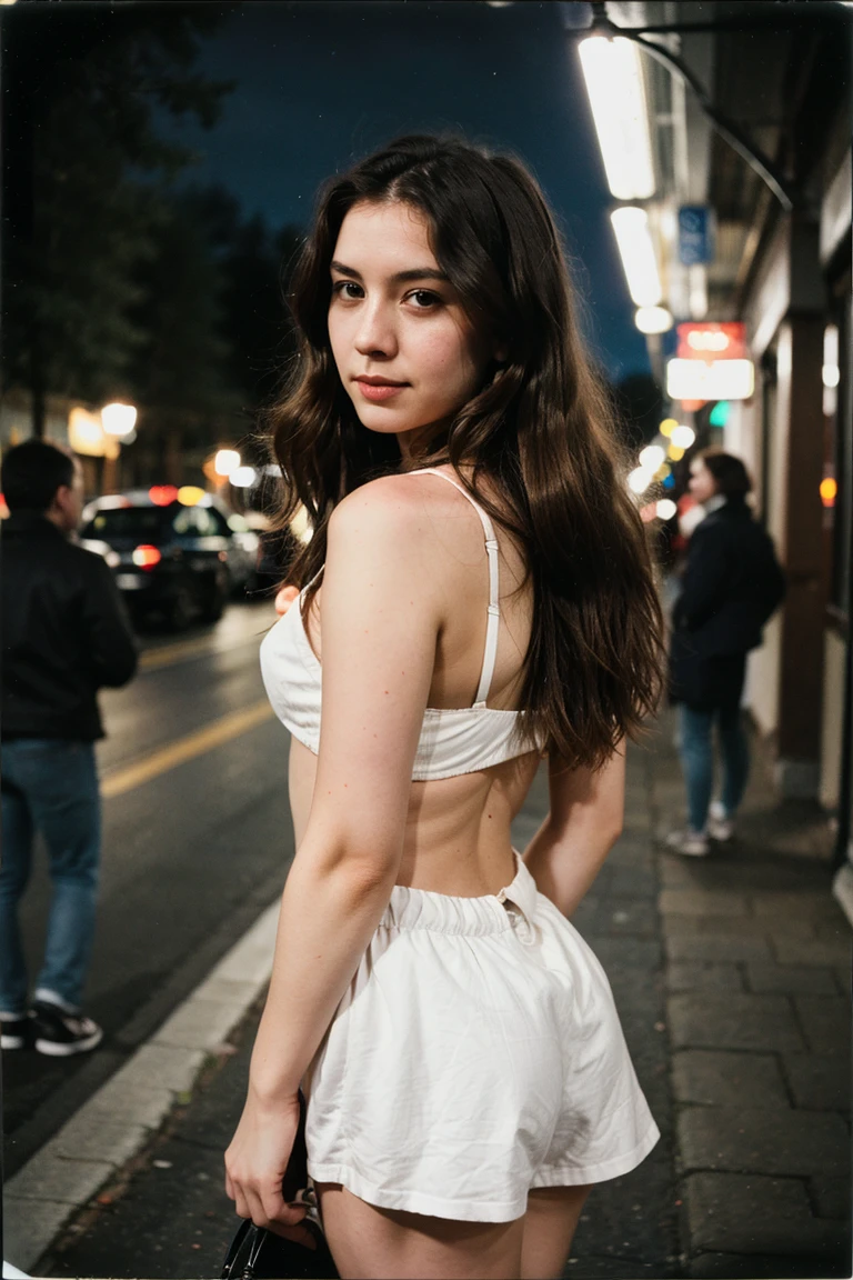 polaroid photo, night photo, photo of 24 y.o beautiful woman, pale skin, bokeh, motion blur