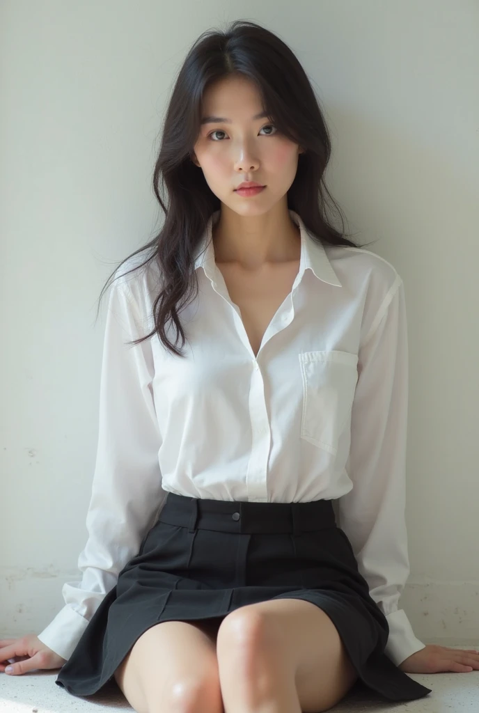 Woman in button-down shirt grows penis 