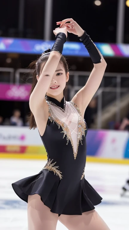 Female figure skater、smile、whole body、Spinning