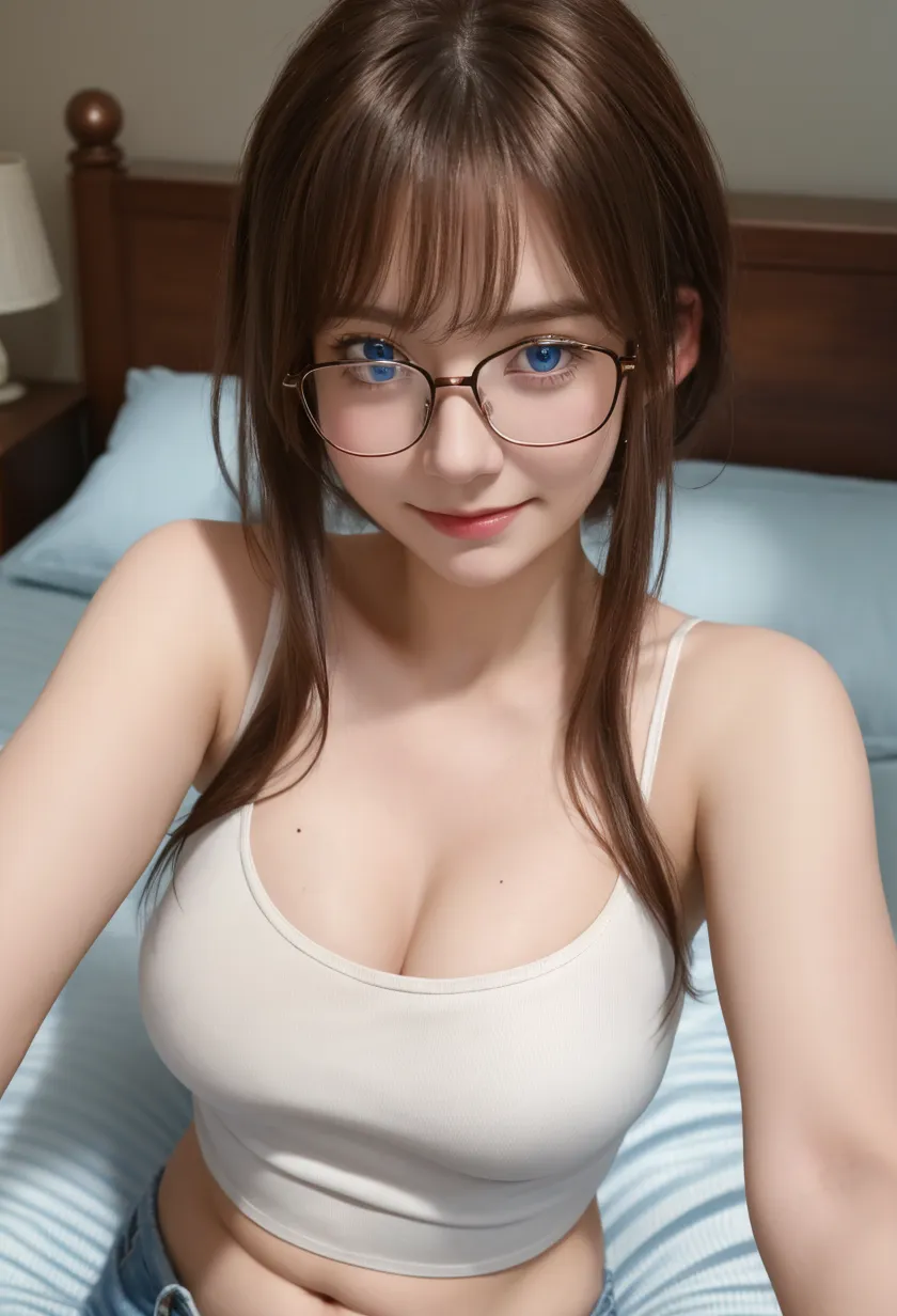 high image, super detail, high resolution, anime, manga, illustration, knee high socks, thighs, knit dress, intelligent beauty, glasses, laugh like a prankster, happy, shy, adult face, make up, ecstatic expression, amorous expression, seductive look, flowing layered messy glossy light brown medium short hair, speed line, sparkling blue big eyes, alluring moist red lips, medium breasts, under boob, side boob, great proportion, perfect proportions, slender, full body, armpit