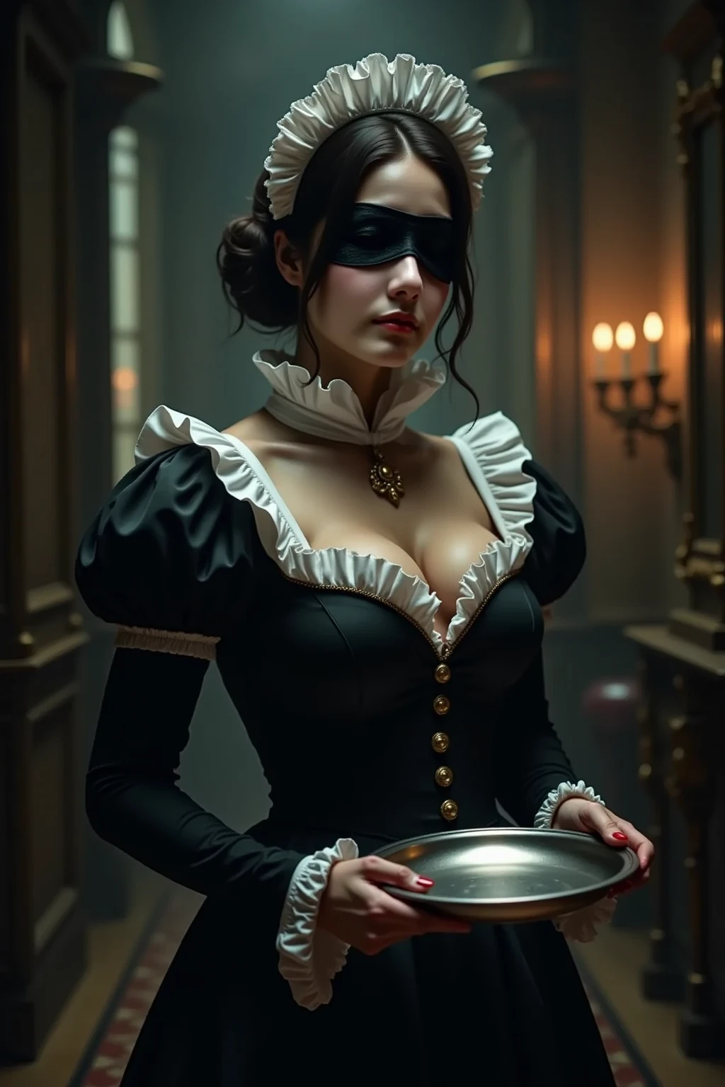 award winning Photo of a woman as a Medieval butcher, with medium breasts wearing a ((bloody apron)) and wielding a cleaver, at a butchers table, pig carcass, blood_on_clothes, blood_on_knife, backlit, undercut hairstyle, smooth, sharp focus, rule of thirds,grim dark, dark fantasy,intricate details, art by aleksi briclot and Greg Rutkowski, medium shot breast <hypernet:hypernetworkForProject_hypernetworkForProject:0.592>, <lora:gothicNoir_gothicNoir:0.5>
