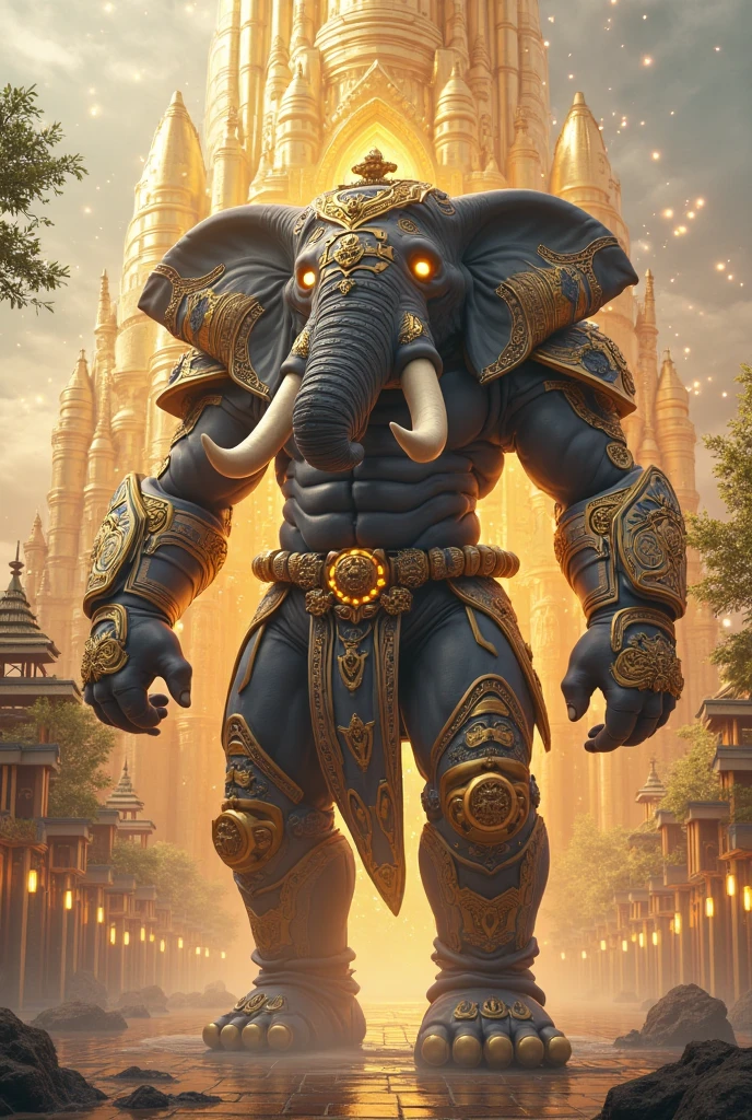 African elephant,cerulean,Intimidating Enforcer, humanoid warrior in the style of COMICS