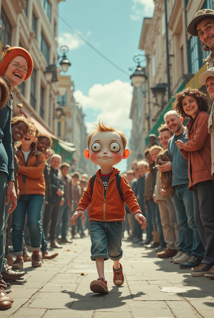 Make a unknown cartoon guy like family guy walking in the street in cartoon