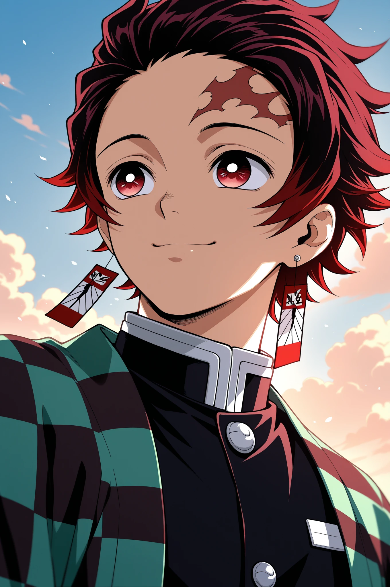 (1 boy:1.4),(male face details:1.4),more details in eyes,cute,looking at viewer, adorabel boy,cute face,details sky,handsome,young,juvenile,((masterpiece:1.4,best quality)),multiple details, eyeshadow,sfw, full shot, green valley,
<lora:Tanjiro:0.7> (TANJIRO), (ORIGINALOUTFIT), (SCAR,SCAR ON FOREHEAD, CHECKERED CLOTHES, 1BOY, RED HAIR),<lora:add_detail:0.2>, green and black clothes, <lora:more_details:0.5>,<lora:眼睛双:0.5>