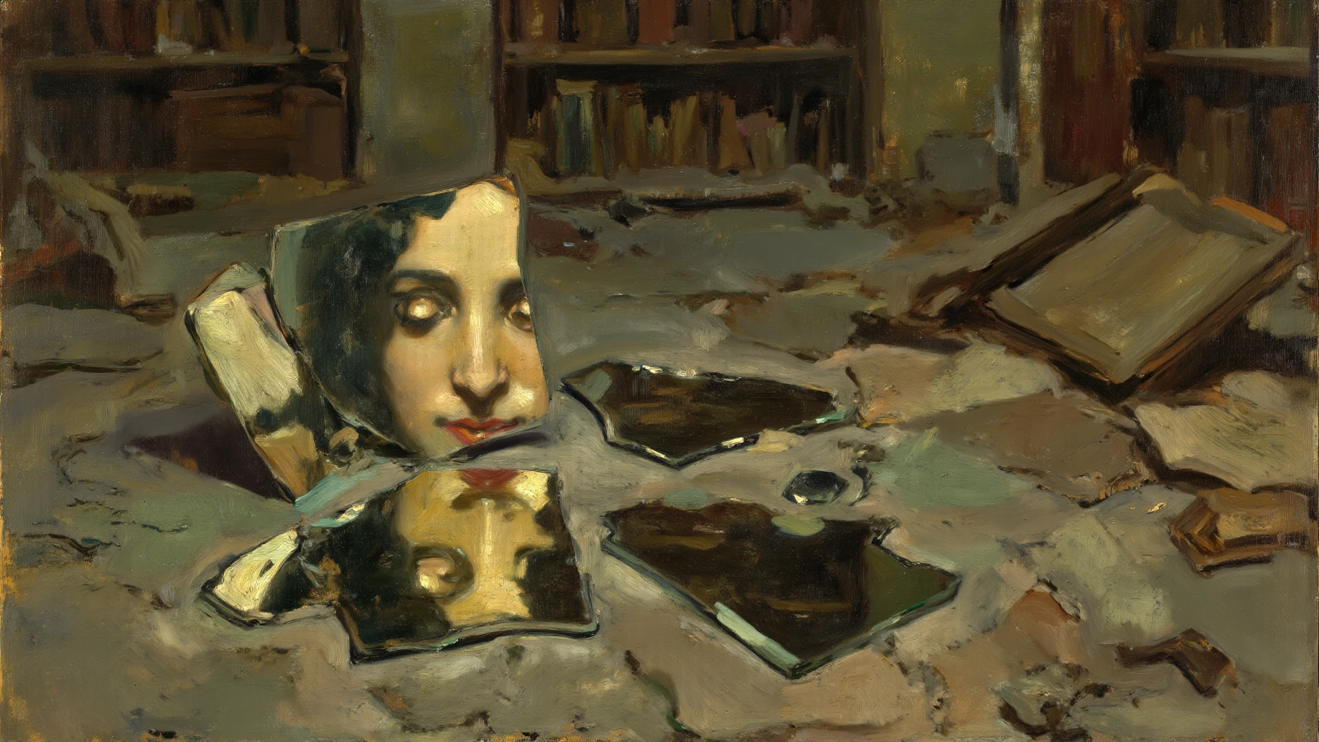  woman with cell phone realism baroque art still life behind 