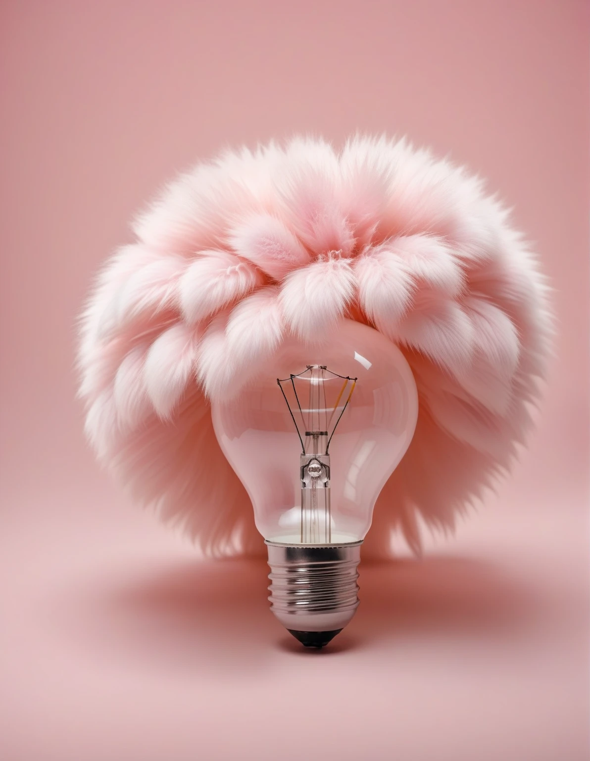 Surrealist art <lora:FF.102.colossusProjectXLSFW_49bExperimental.LORA:2.2>  a pink fuzzy light bulb on a pink background, pink fluffy fur, pink light, pink fur, fluffy full of light, volumetric fur, lightbulb, fleurfurr, pink lighting, hyper realistic fur, light pink, fur simulation, light bulb, synthetic fur, fluffy orange skin, pink studio lighting, fluffy fluffy fur, fluffy fur . Dreamlike, mysterious, provocative, symbolic, intricate, detailed