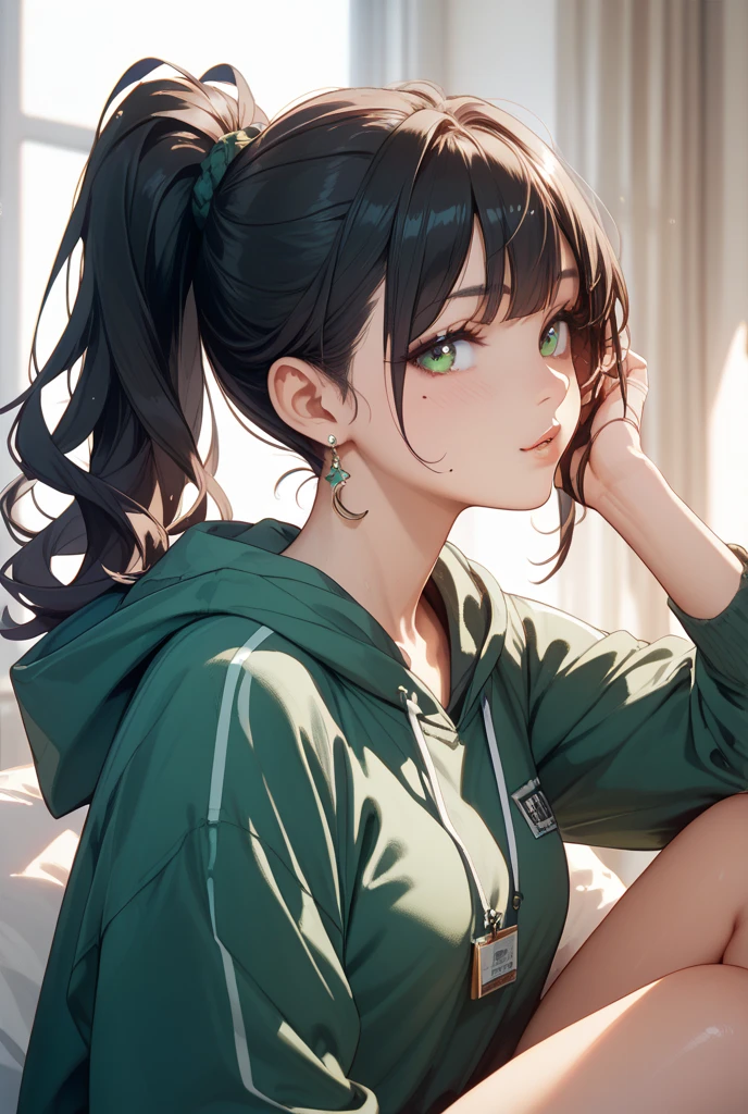 ((masterpiece,best quality)),(photorealistic:1.2),highres, ultra detailed,
color full, color full, God rays, ray tracing, beautiful detail eyes, extremely detailed, dutch angle, from below, looking at viewer,
1girl, solo, long hair, black hair, purple eyes, living room, skirt, (pantyhose, black legwear), loafers, closed mouth, frown, collarbone, hoodie, table, chair, flower, plant, light, day, sitting, sitting on chair, crossed arms, pointing table, pointing panties, panties on table,