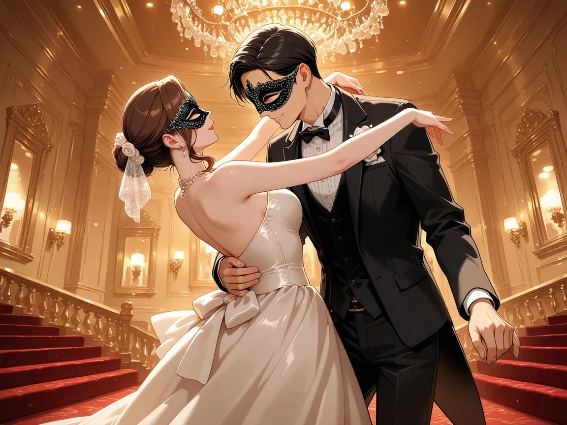 5 people wearing animal masks, elegant party, Royals