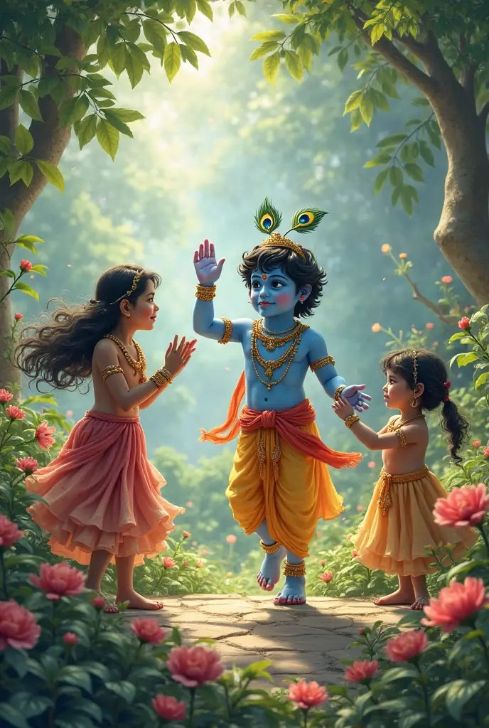 shri krishna playing with friends