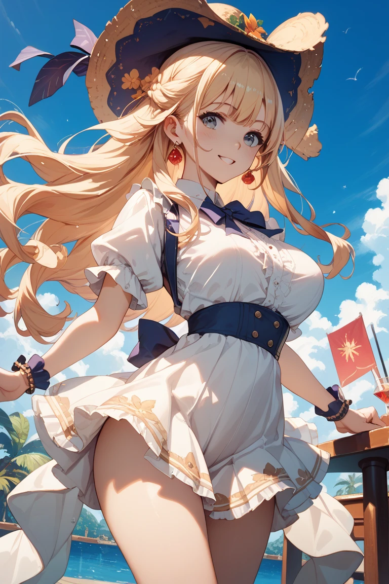 Heikala, Dali, Surreal, mysterious, bizarre, fantastical, fantasy, Sci-fi, Japanese anime, pancake weather, beautiful blonde miniskirt girl Alice, a fluffy giant mountain of pancakes that suddenly appears in Tokyo, Alice aims for the top of the pancake mountain, perfect voluminous body, river of syrup, forest of butter Tokyo Tower in the background, clouds in the blue sky, detailed masterpiece