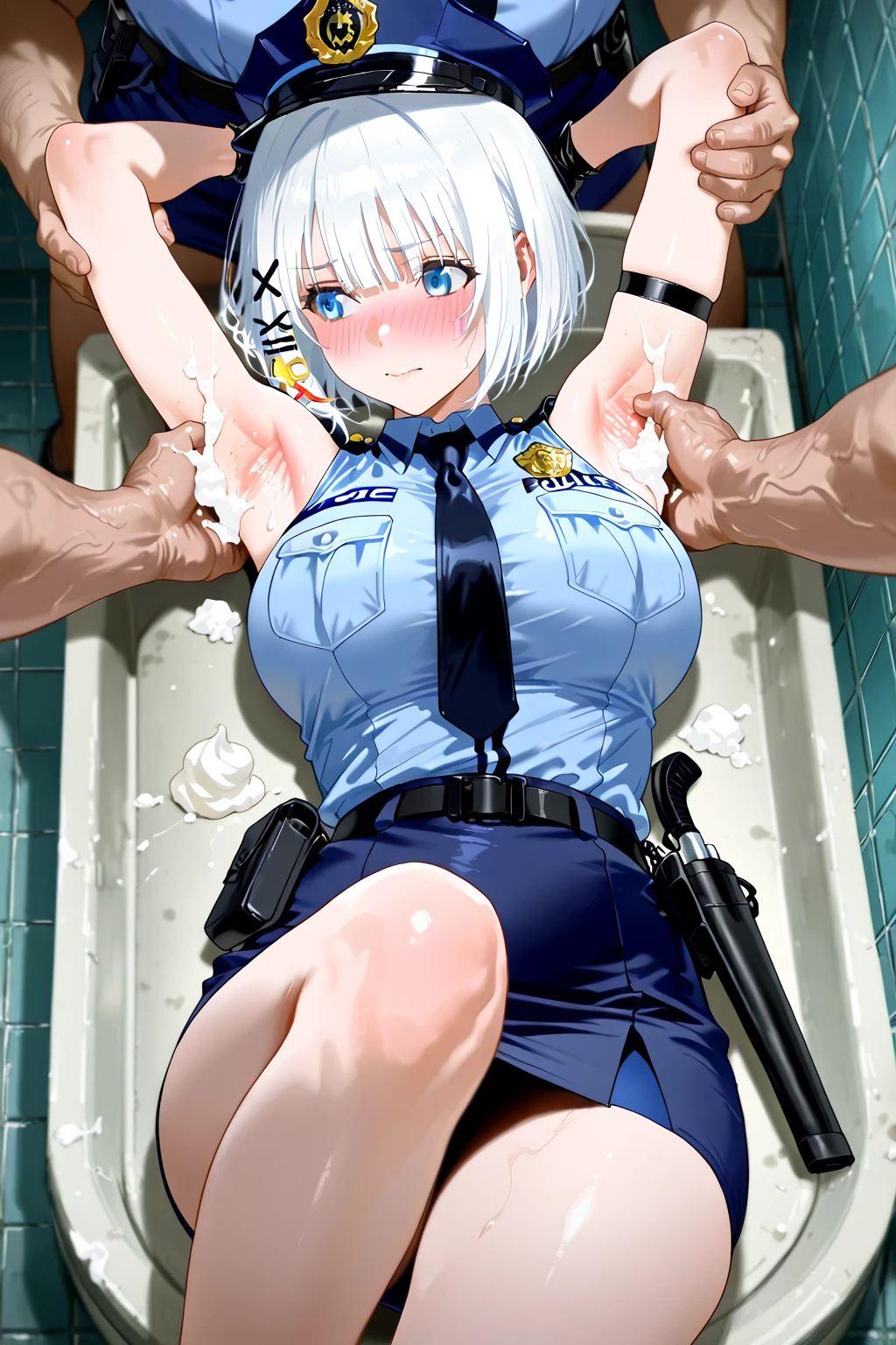 masterpiece, highest quality, ((Porn filming locations:1.4)), (Full Body Shot:1), (Camera work from diagonal front 1.2)、Suzune has her hands grabbed by several men、Suzune is captured by men、An old man shoots a porn video of Suzune、Suzune has sex with an old man on camera、 Suzune was tricked into appearing in a porn shoot、(Suzune surrounded by porn actors.)、(Multiple men、suzune 1 person.)、All the characters except Suzune are male...............、.Suzune, ((short hair, Gray Hair)),Suzune is wearing revealing underwear that shows her nipples and pubic hair...............、Nipples and pubic hair protruding from underwear、、Suzune is posing sexy、Suzune is lying down and taking a sexy pose、 .、Suzune is in heat、Suzune is very mature、Excited Suzune、Suzune is sweating、