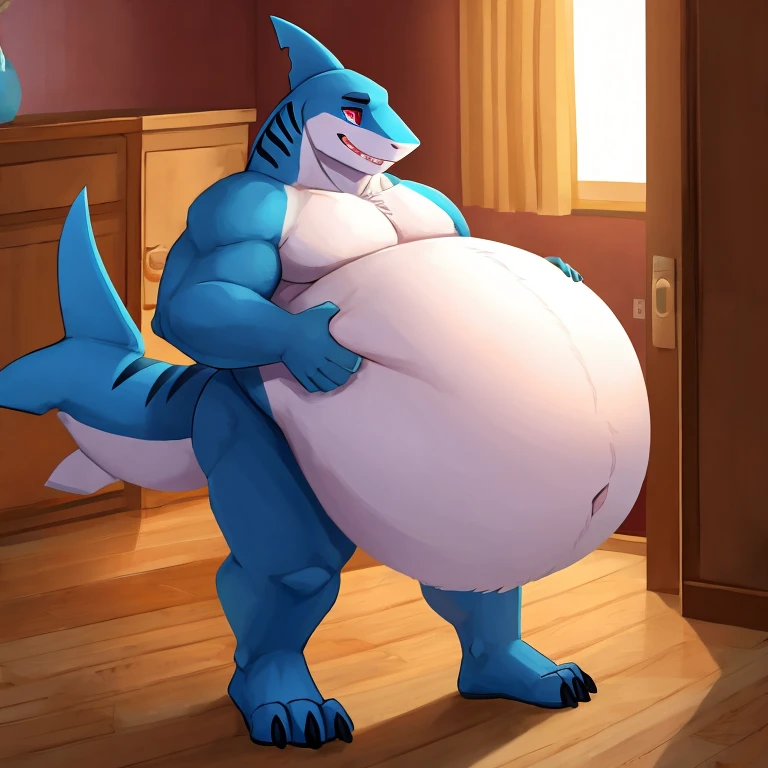 Correct body proportions，Black genitalia，Black glands，male people，the shark，chubbiness，Fat minora，Shirtless，victory pose，The erection，Black genitalia，Black glands，Black balls，beer belly， male people， Detailed pubic hair， A high resolution，Skysky， tmasterpiece，Excessive obesity，Obesity in the extremities，Lift your feet，