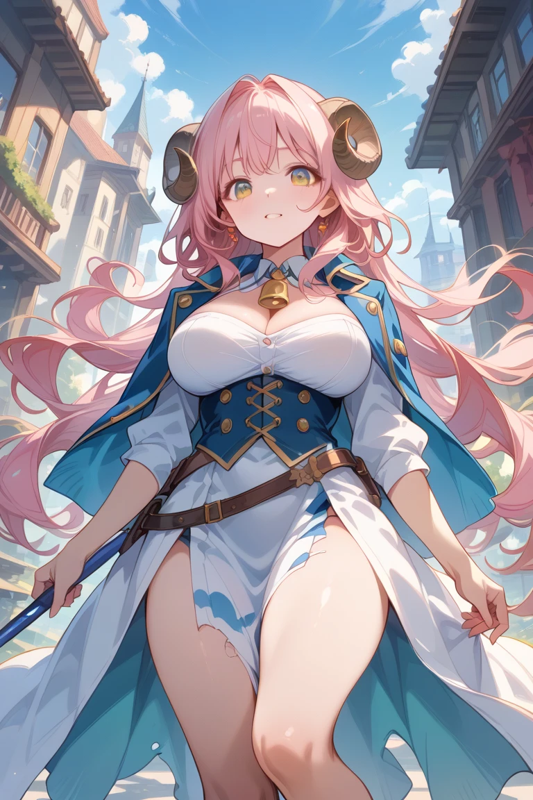 10k, fantasy, (giantess:1.2), hills
a giantess catgirl, :3, pink hair, pink eyes, huge breasts, all fours, cleavage, black gloves,
a tiny fantasy village from above, rivers, hills, trees, fortress, looking down