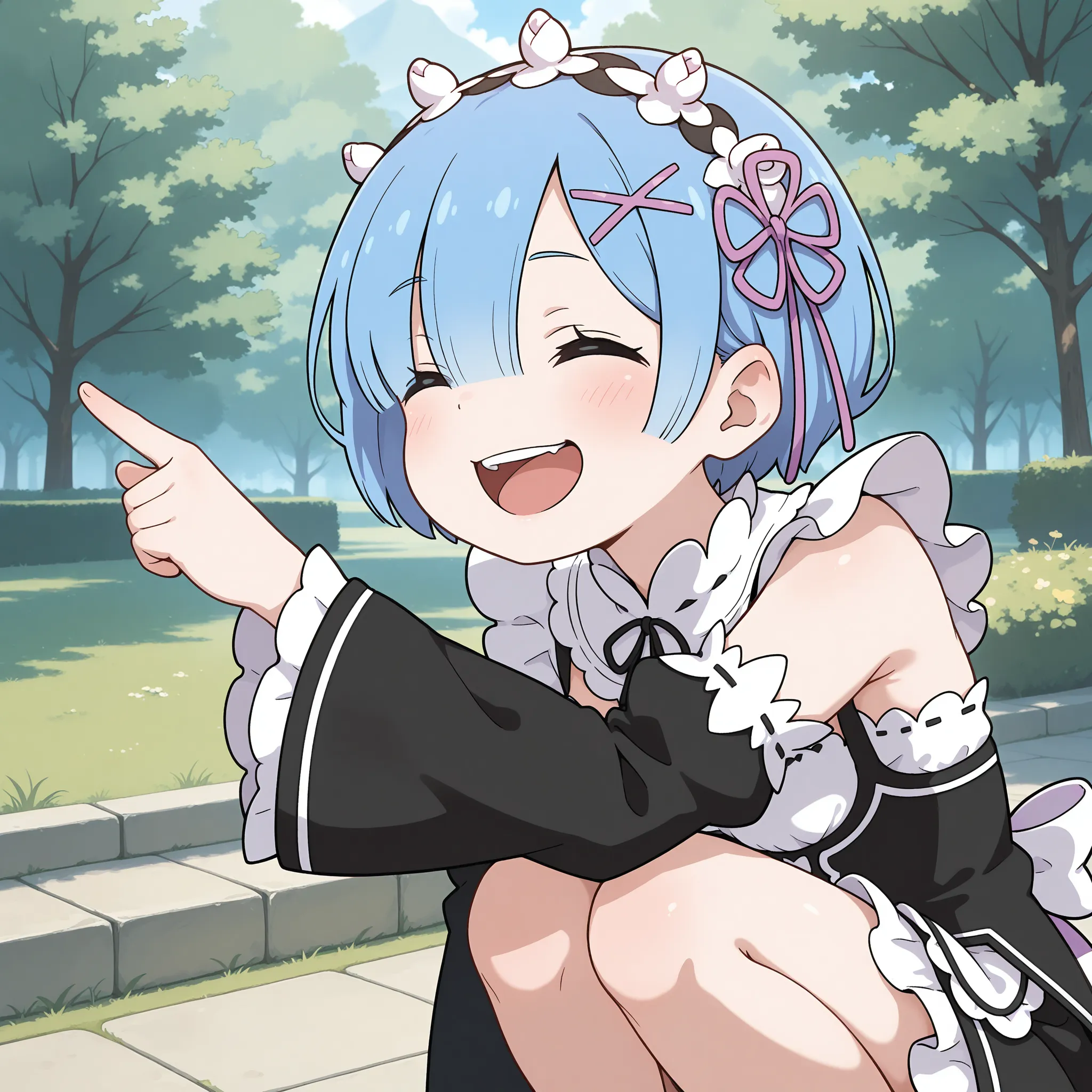 GEnerate an anime girl pointing to the side meme with a prompt.