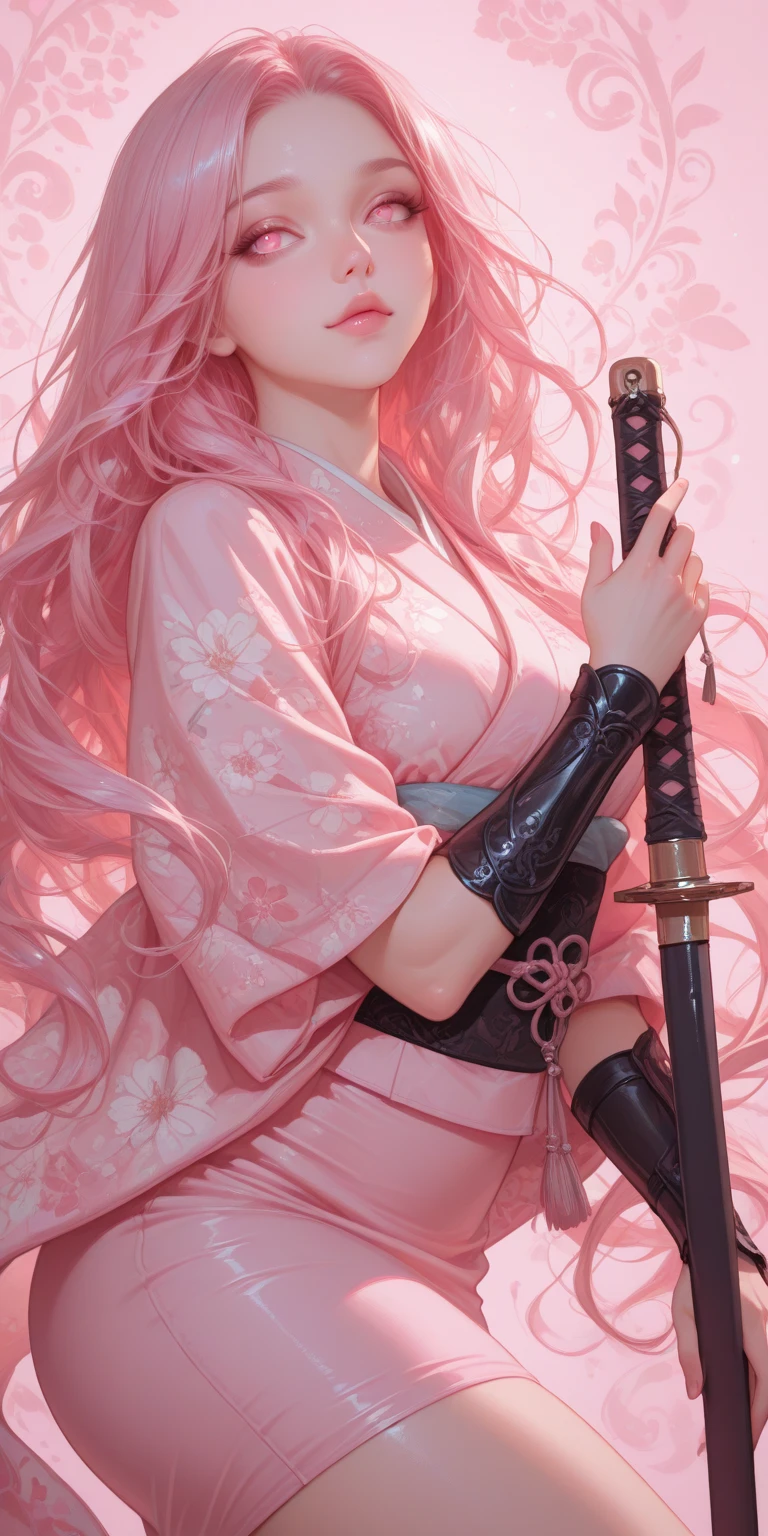 anime girl with pink hair holding a sword and a flower, haruno sakura, sakura haruno, sakura petals around her, best anime 4k konachan wallpaper, sakura kinomoto, sakura haruno in slug sage mode, inspired by Nishikawa Sukenobu, guweiz on pixiv artstation, anime styled digital art