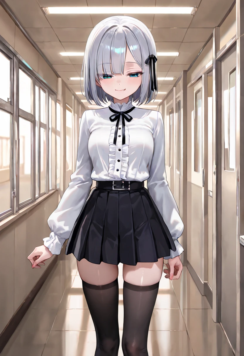 ​masterpiece, top-quality, 8K, 85mm portrait orientation, absurderes, a beauty girl, (natta, The upper part of the body:1.5), kawaii, street, (student clothes, white  shirt, shortsleeves, dark grey pleated plaid skirt, Dark grey tie:1.2), The long-haired, A slender, neons, (Lianyungang, Akishima, Yeonggwang:0.4), No makeup, Near and far law, depth of fields, A hyper-realistic, hight resolution, a picture, foco nítido, HDR, face lights, 动态照明, Highest detail, Extreme details、ultra-detailliert、detaile、authentic skin、delicated facial features　short-hair