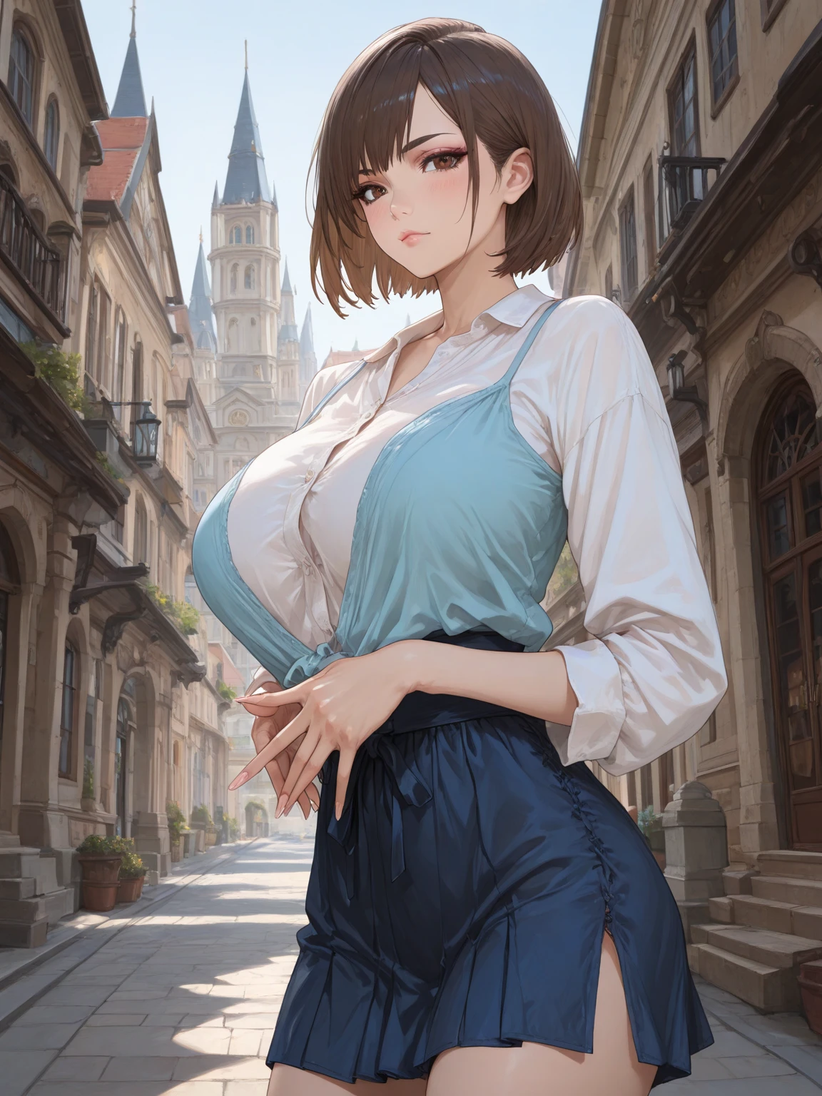 (masterpiece:1.2, highest quality), (realistic, photorealistic:1.4), beautiful illustrations,
looking at the viewer, whole body, Front view:0.6,
1 female, 25 years old, Japanese, ((brown hair:1.5, bob hair:1.4)), No bangs, hair between eyes, ((medium breasts:1.6, thin waist))
beautiful hair, beautiful face, beautiful and detailed eyes, (black eye:1.3), beautiful clavicle, beautiful body, beautiful breasts, beautiful thighs, beautiful feet, beautiful fingers, perfect anatomy:1.3, perfect anatomy
(outdoor), ((sweater:1.8, flare skirt, red choker:1.6)), red panties:1.6,
((Grasp the hem of the skirt with your right hand, Put your left hand on your chest, open your legs:1.3)),
(Look at the viewer while blushing:1.3)