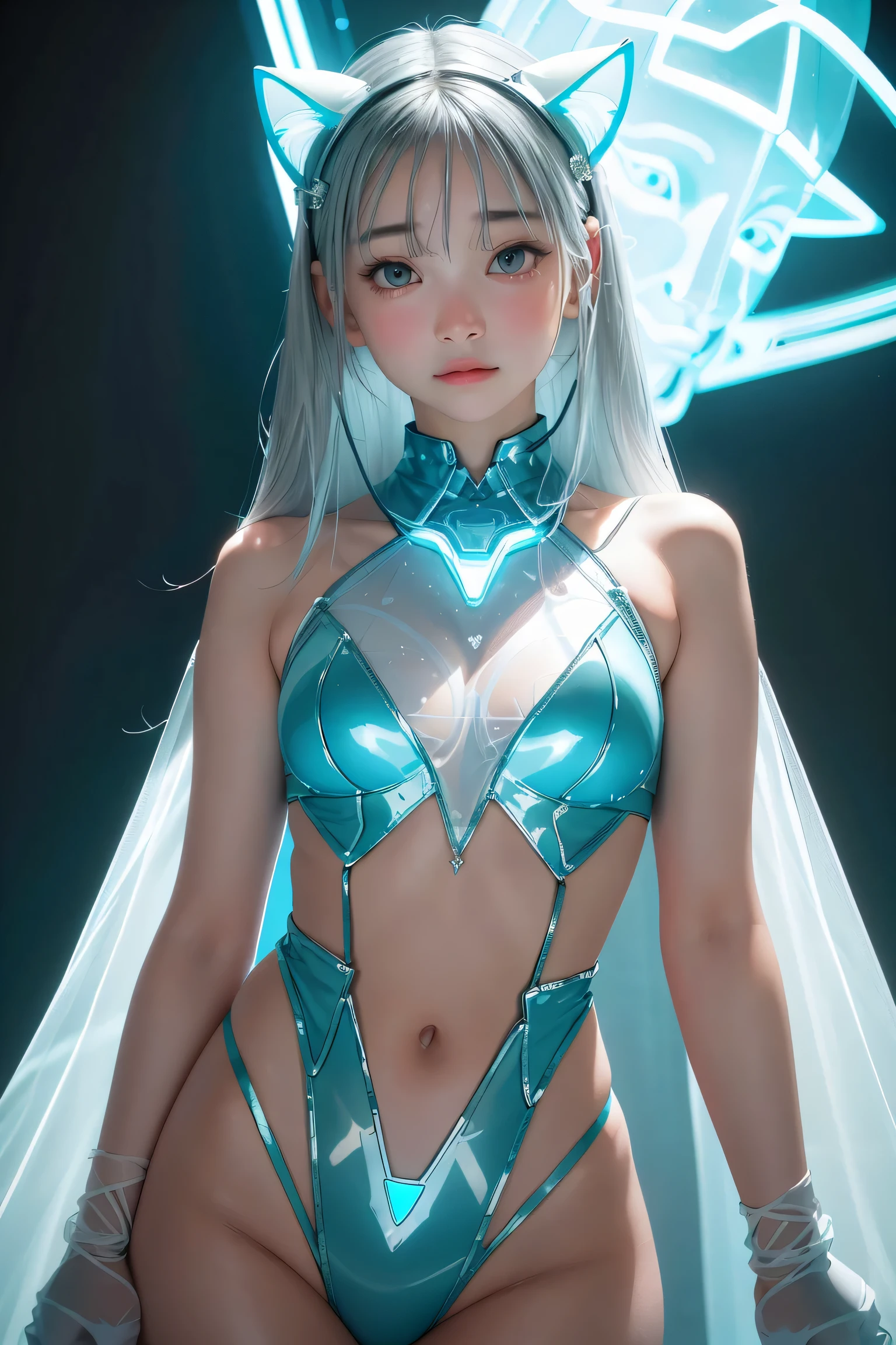 (((masterpiece))),((highest quality)),one beautiful japanese girl,pale, (A character that combines humans and crystals: 1.5), (body crystallizes:1.5)、hair is like a mineral、(belly button)、((completely rigid transparent clothing)),(private server), (exposure of skin),(The background is inside a cave.:1.5).(((from the front:1.5)))、(straight front: 1.5)、